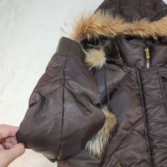 Vintage Y2k Rocawear Jacket Womens XL Down Filled Fur Trim Brown Bomber Brown - Picture 9 of 14